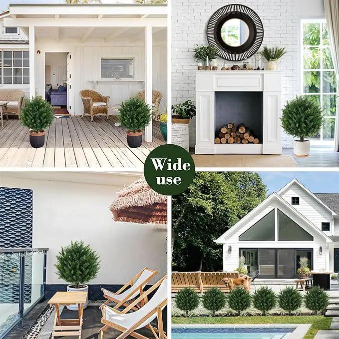21" Artificial Cypress Topiary Outdoor Plants with Spike, 2 Pack Faux Cedar Bushes UV Resistant Fake Shrubs for Front Porch Décor by GreenHaven Gardens