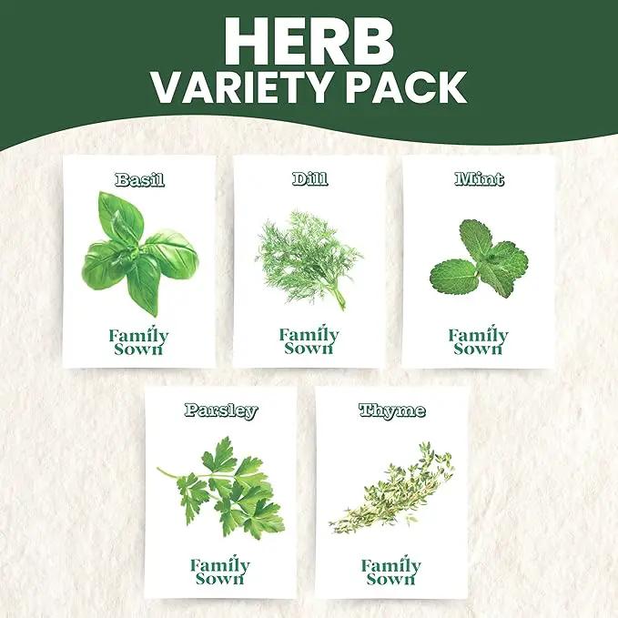 Herb Seeds | 5 Invidiual Packs | 2025 Season | Non-GMO | Basil, Dill, Mint, Parsley & Thyme! | for Planting Indoor & Outdoor | by Family Sown by GreenHaven Gardens