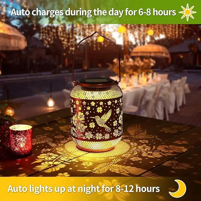 2 Pack Solar Lanterns Outdoor Waterproof Hummingbird Garden Decor Birthday Gifts for Women Mom Grandma Hanging Solar Lights Metal Decoration Outside for Yard, Patio, Backyard, Porch, Pathway by GreenHaven Gardens