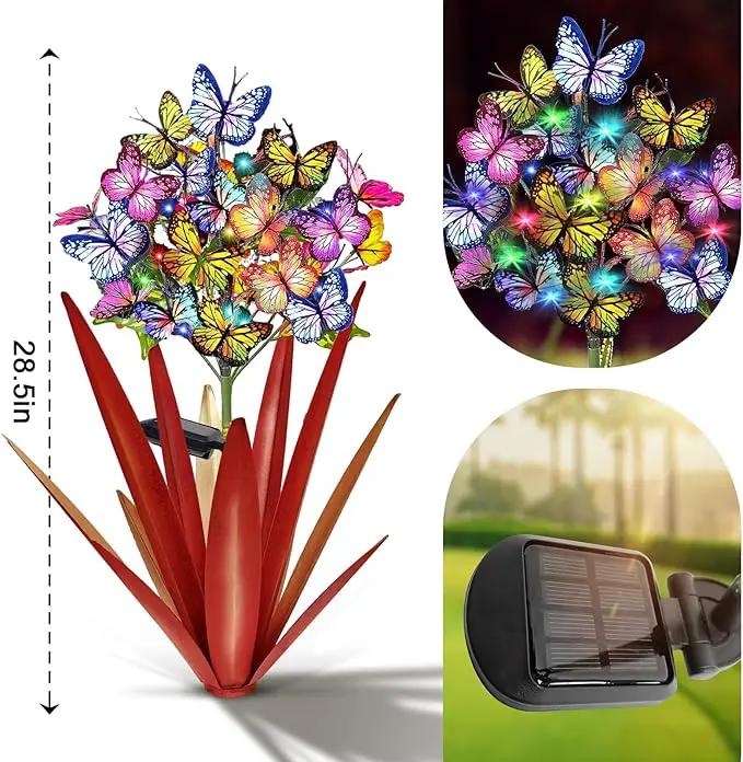 Homight Solar Metal Agave Butterfly Flower Stick Garden Sculpture - Outdoor Gift, Christmas Lights - Swaying Butterfly Garden Lights - Solar Outdoor (3 PCS RED) by GreenHaven Gardens
