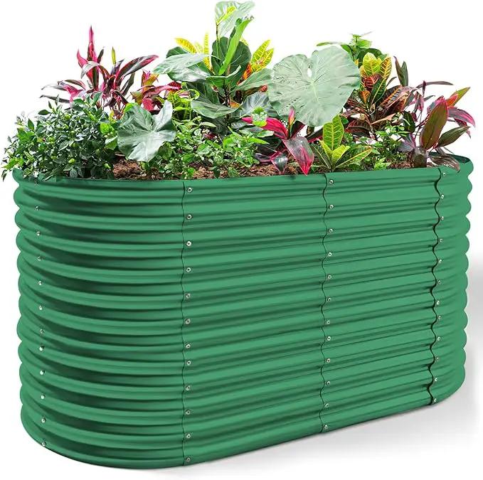Land Guard 8x4x3ft Oval Galvanized Raised Garden Beds, Large-Capacity Metal Planter Box Outdoor, Durable Deep Raised Garden Bed 3ft Tall, Raised Beds for Gardening Vegetables, Forest Green by GreenHaven Gardens