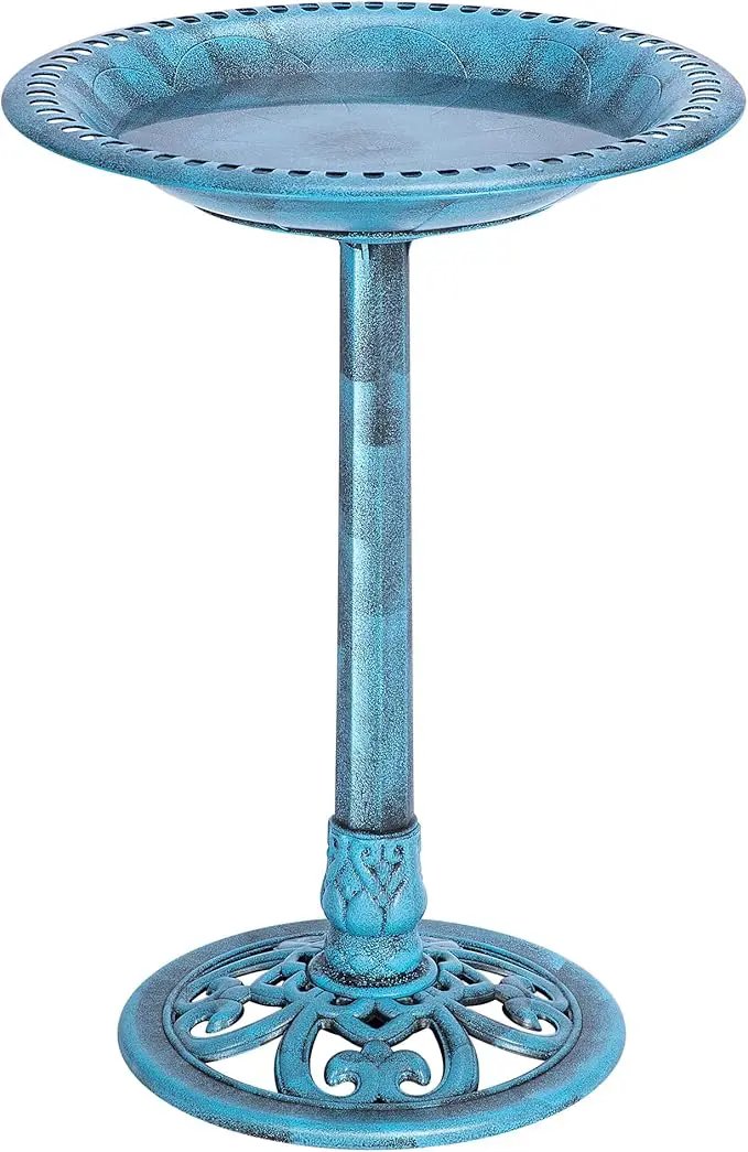 VIVOHOME 28 Inch Height Polyresin Lightweight Antique Outdoor Garden Bird Bath Blue by GreenHaven Gardens