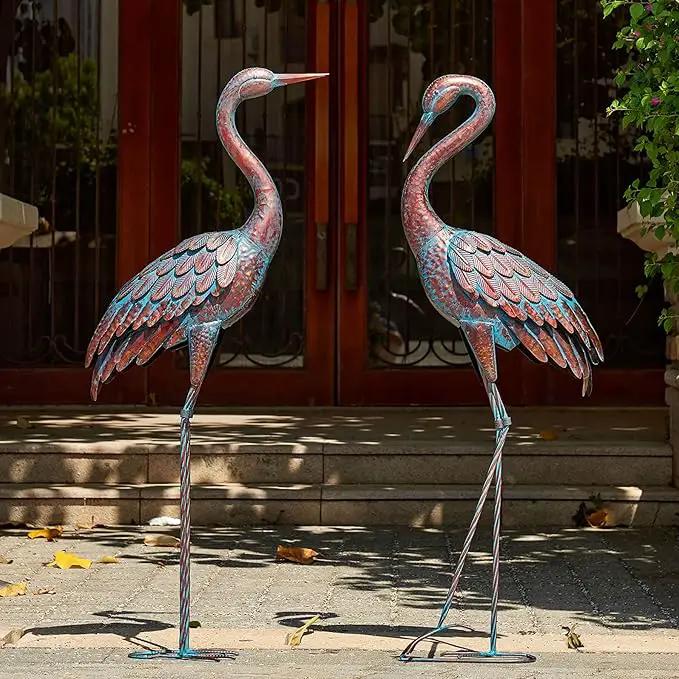 Kircust Garden Crane Statues Patina Heron Decoy, Standing Metal Crane Sculptures Bird Yard Art for Outdoor Decor, 47-48 Inch, Set of 2 by GreenHaven Gardens