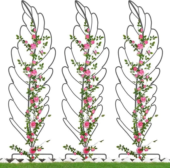 3 Pack Metal Garden Trellis for Climbing Plants, Black Metal Garden Trellis for Vines Plant Rose Vegetable Support,Large Decorative Outdoor Trellis by GreenHaven Gardens