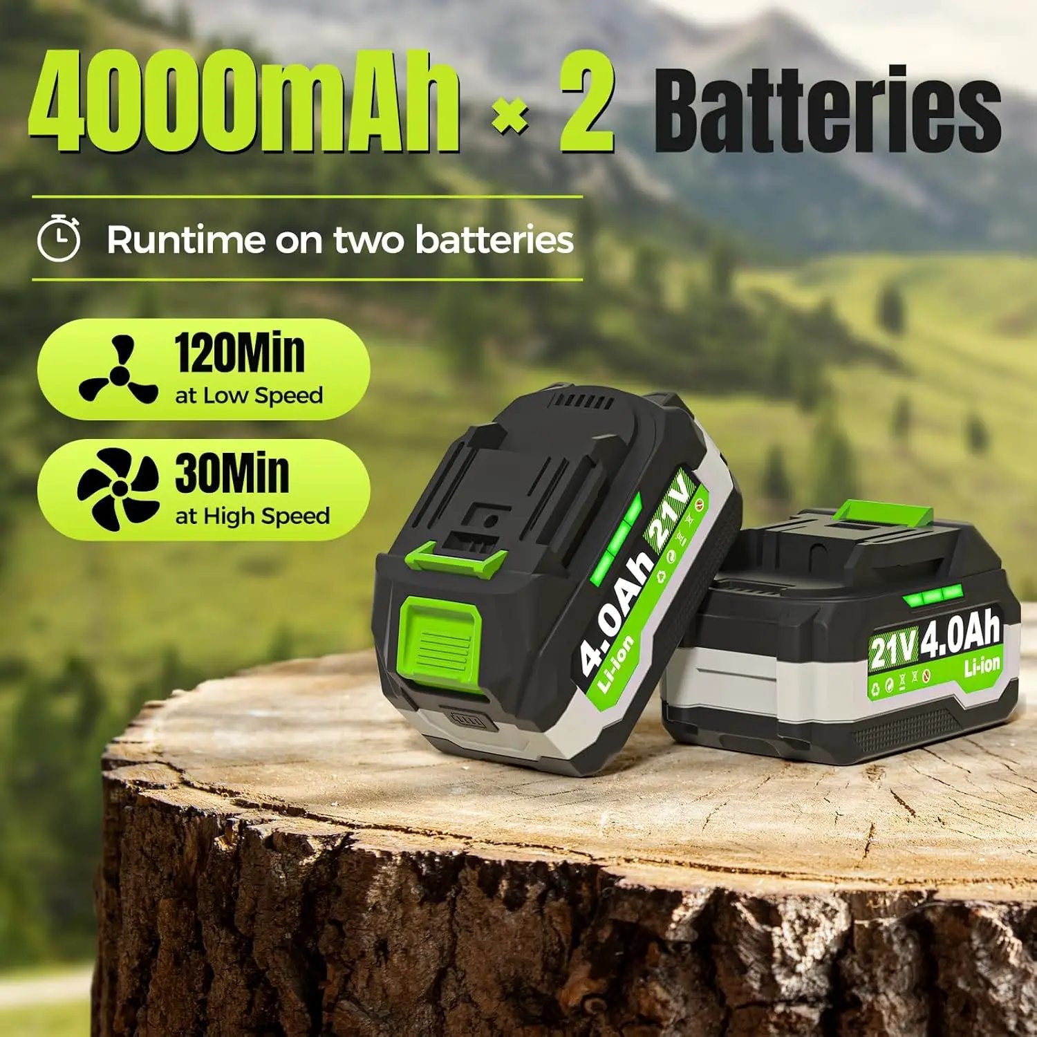 Leaf Blower Cordless, 2 x 4.0Ah with Battery and Charger, 5 Speed & Turbo Mode 650CFM 180MPH Blowers for Lawn Care, Lightweight Electric Leaf Blowers for Lawn and Yard Care, Blowing Leaves Snow by GreenHaven Gardens