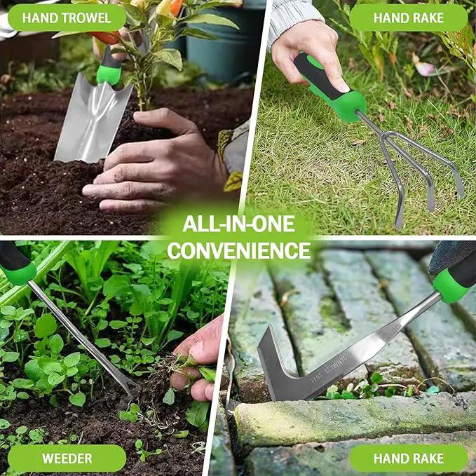 11Pcs Heavy Duty Gardening Tool Set, Shovel Stainless Steel with Non-Slip Rubber Grip, Canvas Storage Bag for Women Gardeners Pruning Shears Plant Care Weeding Tools by GreenHaven Gardens