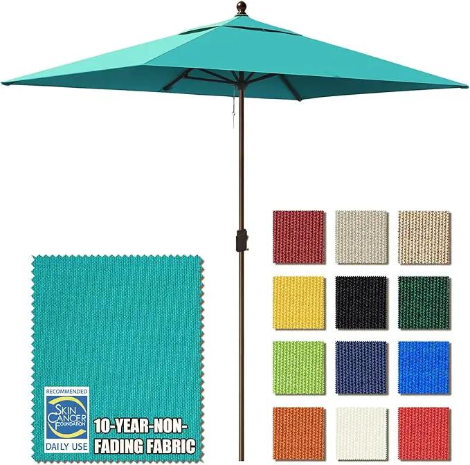 EliteShade USA 10-Year-Non-Fading 6.5x10Ft Rectangular Market Umbrella Patio Umbrella Outdoor Table Umbrella with Ventilation, Teal by GreenHaven Gardens