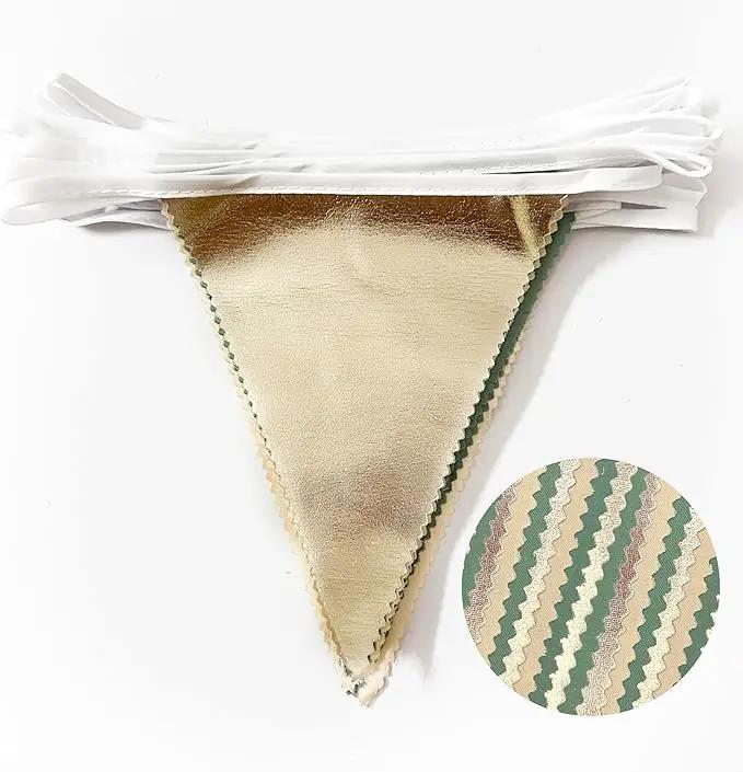 Sage Green Beige Champagne Gold Party Decorations Metallic Fabric Triangle Pennant Banner Bunting Flag Garland for Baby Shower Birthday Wedding Engagement Bridal Shower Graduation Decoration Supplies by GreenHaven Gardens