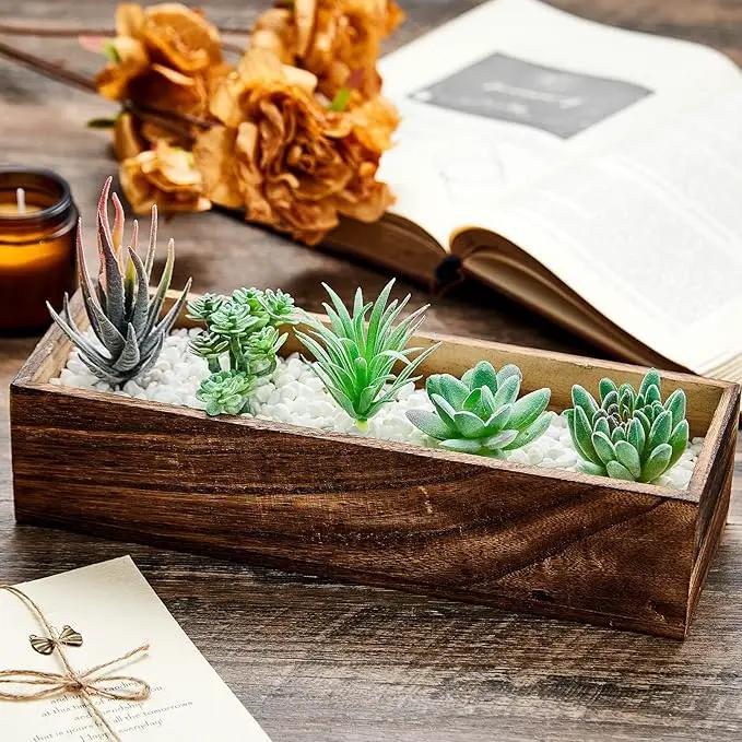 Dandat 2 Set Wood Boxes for Centerpieces Rectangle Wooden Planter Box Rustic Wood Planter with Removable Plastic Liner Floral Foam Blocks for Centerpieces Home Wedding Garden Decor (12x4 Inch) by GreenHaven Gardens