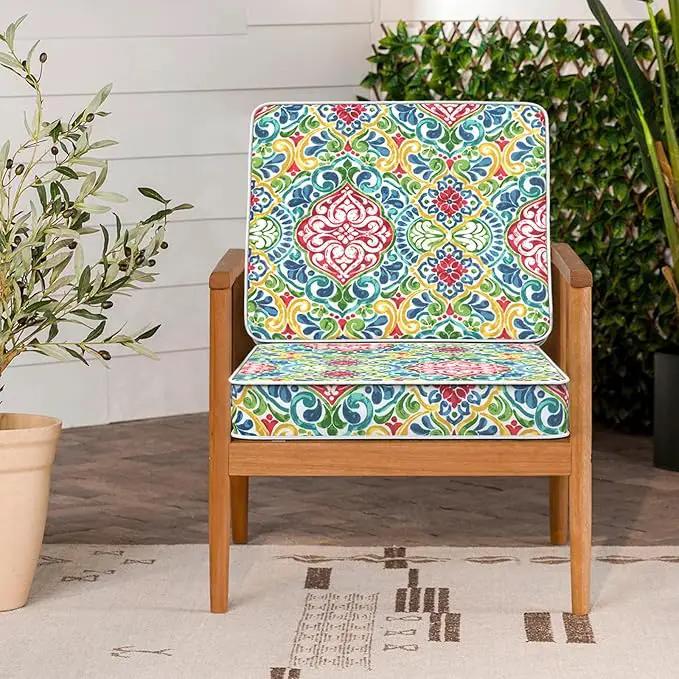LVTXIII Patio Chair Cushions 22"x22"x3", Water-Repellent Outdoor Seat Cushions for Patio Furniture, Square Chair Pads with Ties for Home Garden Decoration, Set of 2, Damask Red by GreenHaven Gardens