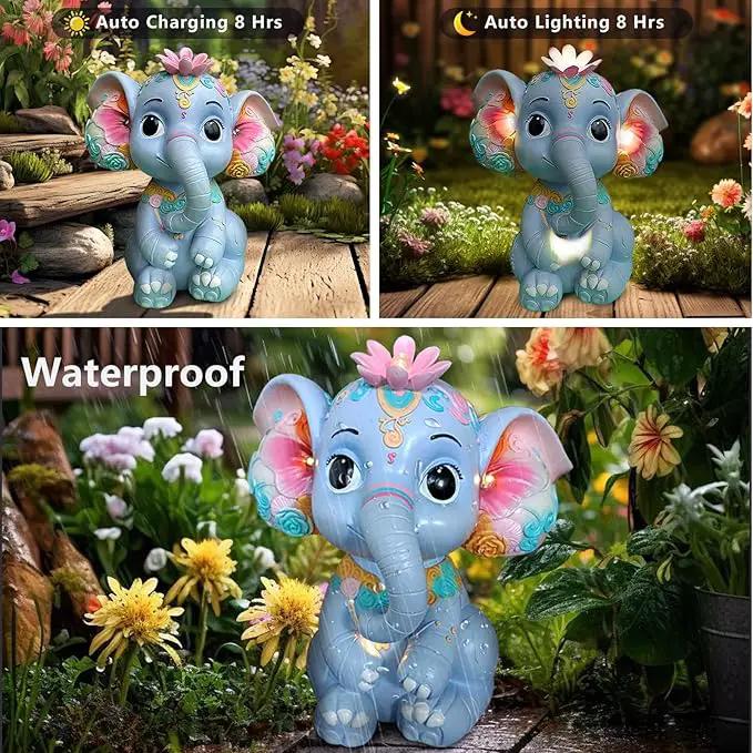 Solar Garden Outdoor Statue Elephant with 4 LED Lights,Lawn Decor Statue for Patio, Balcony,Yard Ornament,Ideal Gift for Christmas,Women,Mom,Grandma,Birthday or Unique Housewarming by GreenHaven Gardens