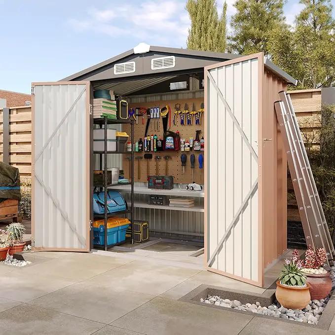 Aoxun 6'x4' Outdoor Storage Shed with Base Galvanized Steel Metal Garden Shed for Patio, Lawn & Garden(Brown, 6' x 4'W/Base) by GreenHaven Gardens