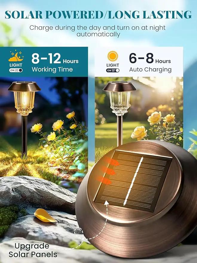 Solar Lights Outdoor Waterproof,6 Pack Bronze Pathway Lights with 10-40 LM Dimmable Glass and Metal, Solar Powered Garden Decor for Yard,Patio,Pathway,Driveway(Warm White) by GreenHaven Gardens