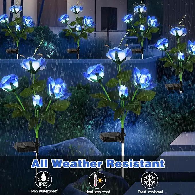 Solar Garden Lights Outdoor, 4 Pack Solar Flower Lights Outdoor Waterproof with 16 Rose, 2 Modes Realistic Rose Flower for Yard, Pathway, Garden Decor & Gardening Gift by GreenHaven Gardens