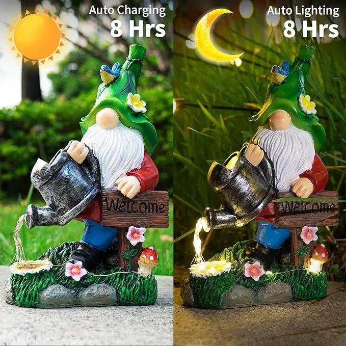 mopha Garden Gnomes Statues Outdoor Decor with Watering Can Solar Lights Resin Figurines Outside Decoration for Patio Yard Lawn Porch Ornaments Clearance Gardening Gift by GreenHaven Gardens
