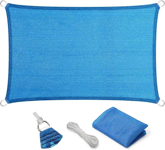 Eden's Decor Straight Flat-Edged Sun Shade Sail Rectangular 8' x 20' Blue UV-Blocking Outdoor Canopy Fabric Cloth Awning for Pergola Patio Garden Backyard Custom Size by GreenHaven Gardens
