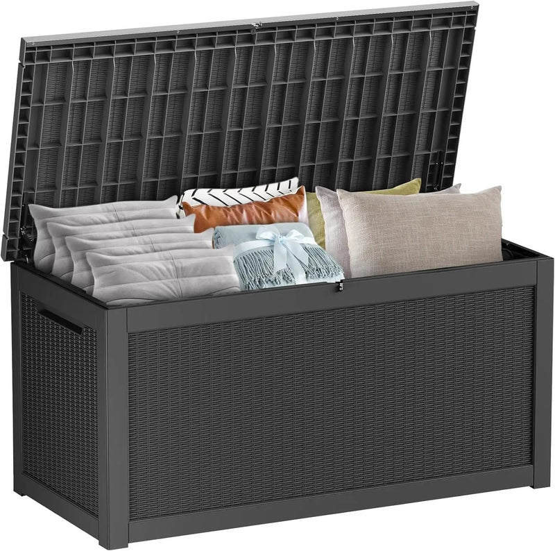 320 Gallon Waterproof Large Resin Deck Box Indoor/Outdoor Lockable Storage Container and Seating for Garden, Pool, and Patio (320 Gallon, Black) by GreenHaven Gardens