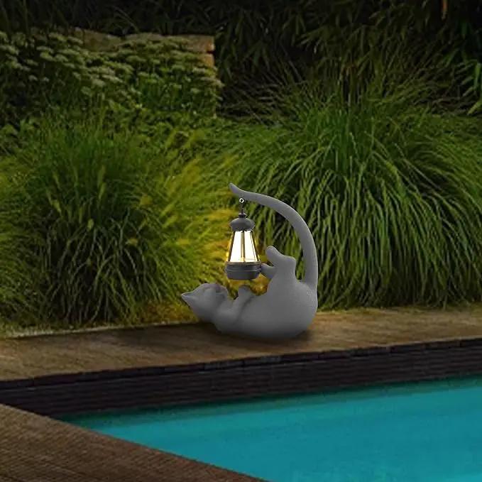 Solar Cat Garden Statue 15 Inch Porch Patio Decor for Outside Yard Decoration Outdoor Unique Housewarming Gardening Birthday Gifts for Cat Lovers Women Grandma by GreenHaven Gardens