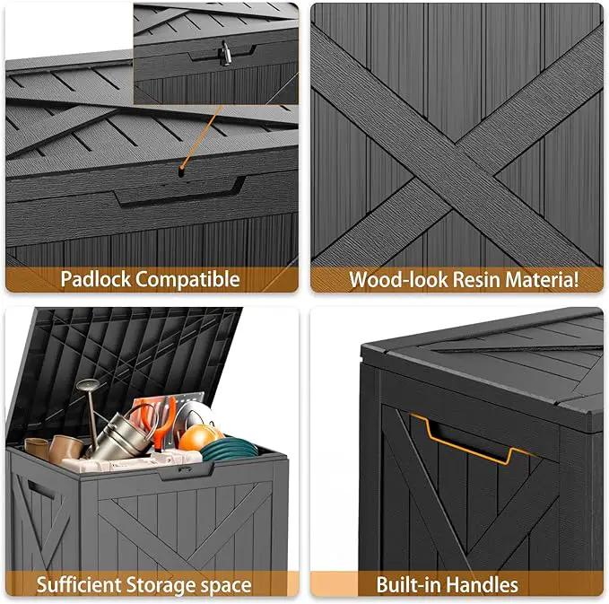 32 Gallon Resin Deck Box, Lockable Outdoor Storage Box for Patio Cushions Storage Furniture,Garden Tools, Pool Supplies, Weatherproof and UV Resistant（Black X） by GreenHaven Gardens