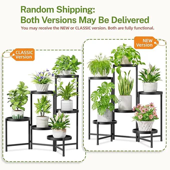 iDavosic.ly 6 Tier Large Plant Stand Indoor with 10 Inch Wide Tray, Tiered Corner Metal Outdoor Flower Display Holder Shelf, Folding Tall Rack for Patio Porch Living Room, Modern Black by GreenHaven Gardens