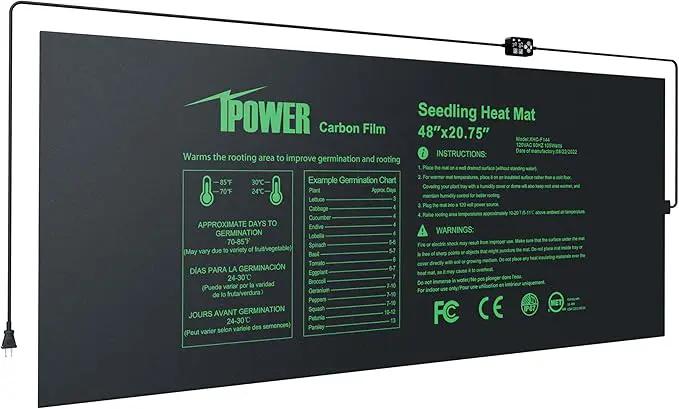 iPower 48"x20.75" Seedling Heat Mat with Built-in Temperature Controller, MET Certified Waterproof Plant Heating Pad, for Germination, Breeding, Brewing by GreenHaven Gardens