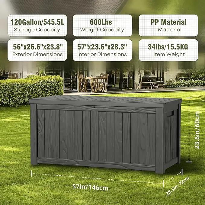 DRATO 120 Gallon Large Deck Box, Outdoor Storage Box for Patio Furniture, Patio Cushions, Gardening Tools, Pool Supplies,660lbs Weight Capacity,Waterproof Resin Storage Boxes by GreenHaven Gardens
