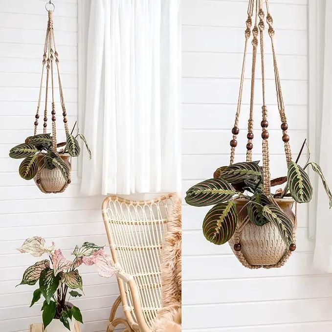Mkono Macrame Plant Hangers Set of 4 Indoor Hanging Planter Basket Wall Decorative Flower Pot Holder with 4 Hooks for Indoor Outdoor Home Decor Gift Box, Brown by GreenHaven Gardens