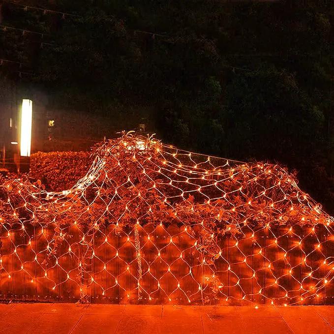 Joomer 12ft x 5ft 360LED Orange Halloween Net Lights Outdoor Mesh lights, 8 Modes Timer Connectable Waterproof Bush Lights Mesh Netting Lights for Halloween Outdoor Decorations (Clear Wire) by GreenHaven Gardens