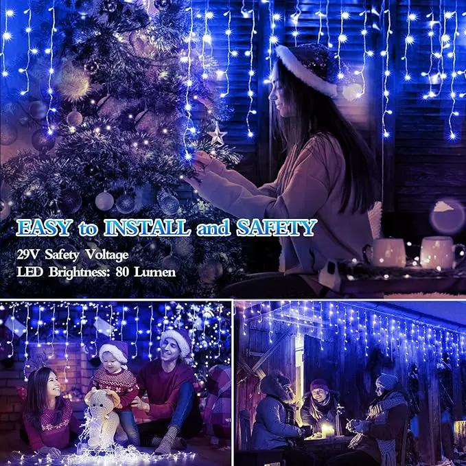 960 LED 98FT Christmas Lights Plug in 8 Modes with Timer Dimmable Christmas Decorations Outdoor Waterproof Indoor Curtain String Lights for Roof Garden Holiday Wedding Party Decor Blue by GreenHaven Gardens