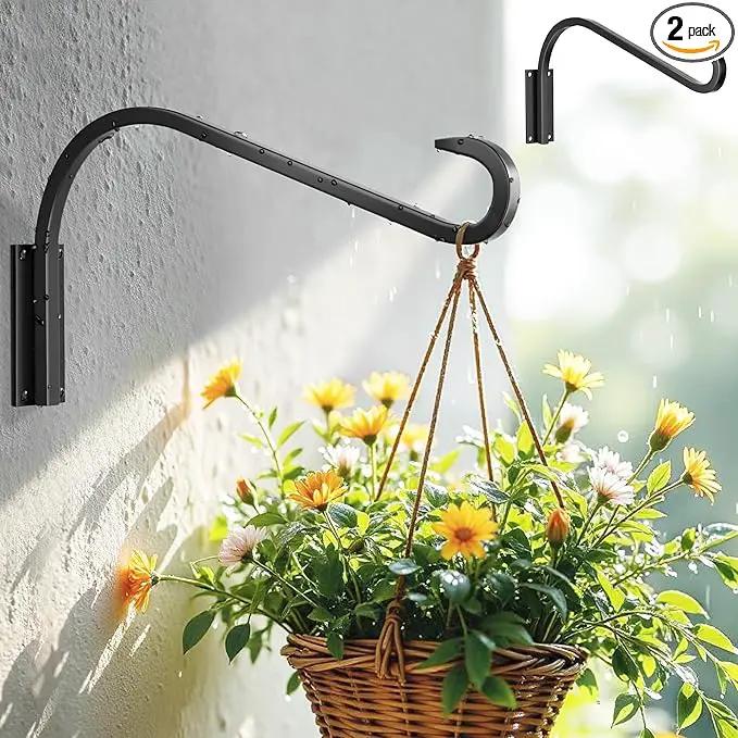 16 Inch 2 Pack Plant Hangers for Indoor/Outdoor Wall Mount - Heavy Duty Hanging Plant Holder & Bird Feeder Hooks, Decorative Black Metal Wall Hangers for Plants, Flower Baskets by GreenHaven Gardens