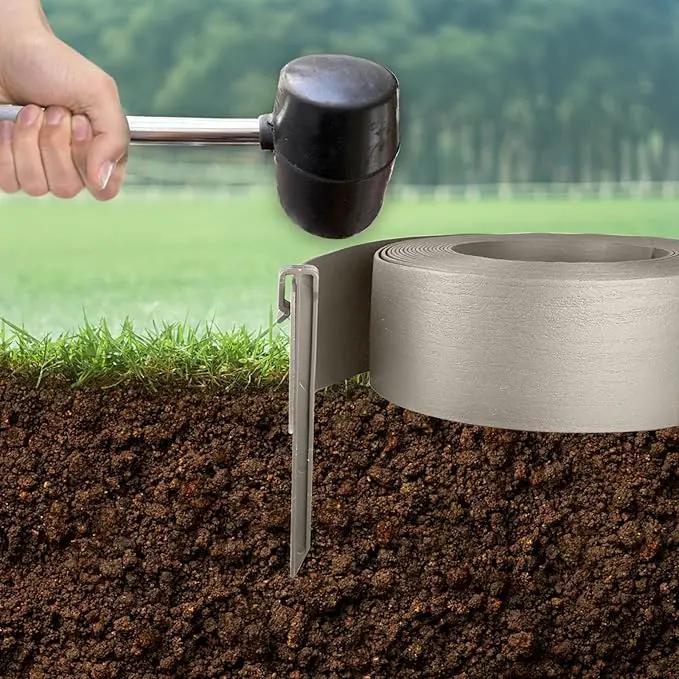 Landscape Edging Kit, Include 4 Inch High 120 Feet Length Terrace Board, 60 Durable Spikes, Edging Pruning Shear, Rubber Mallet Hammer, Gray by GreenHaven Gardens
