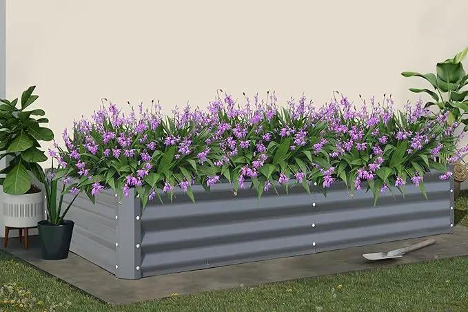 Domi Galvanized Raised Garden Bed, Outdoor Planter Garden Boxes Large Metal Planter Box for Gardening Vegetables Fruits Flowers, Dark Grey(6x3x1ft) by GreenHaven Gardens