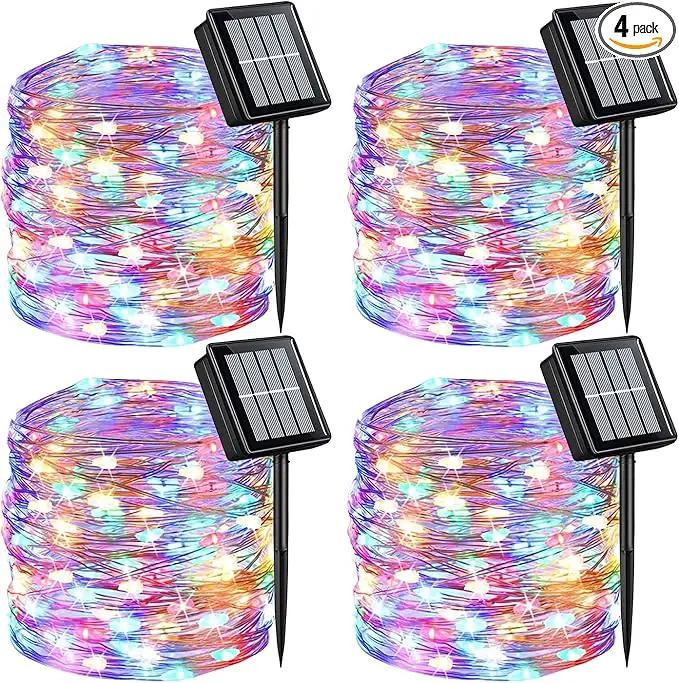 QITONG 4 Pack Multicolor Solar Fairy Lights Outdoor Waterproof, Each 33ft 100 LED Solar Christmas Lights, 8 Modes Silver Wire Solar Twinkle Lights by GreenHaven Gardens