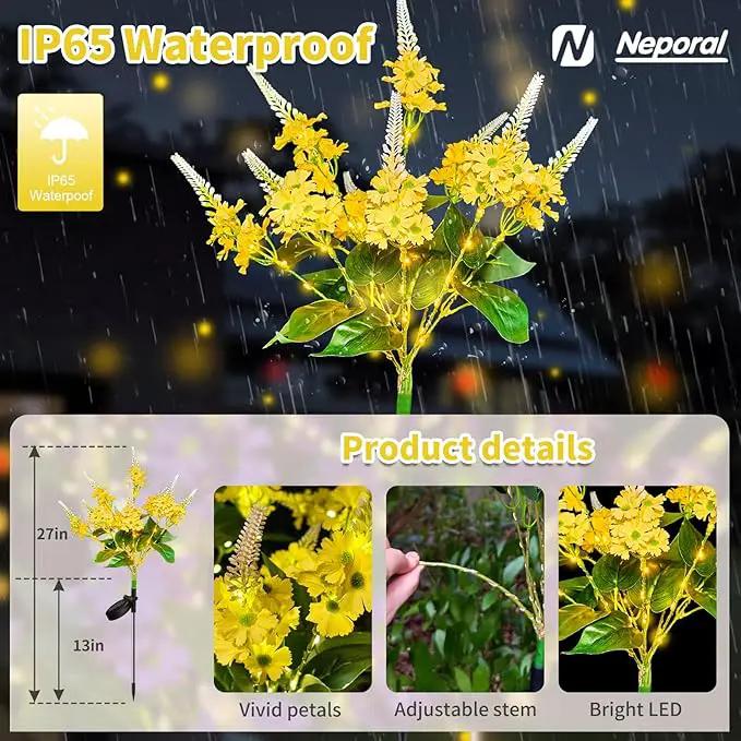 Neporal Solar Flowers Outdoor Waterproof Yellow, Decorative Garden Lights Solar Powered Dusk to Dawn, 8-Stem, 2 Lighting Modes Plants Lights for Yard, Backyard, Porch (Yellow) by GreenHaven Gardens