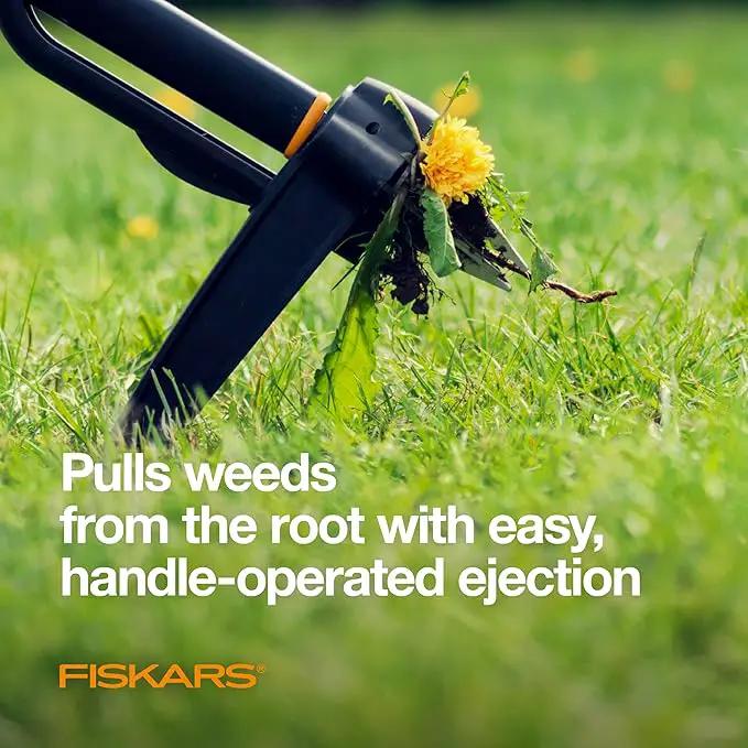 Fiskars 4-Claw Stand Up Weed Puller Tool, Gardening Hand Weeding Tool with 39" Long Ergonomic Handle with Easy-Eject Mechanism by GreenHaven Gardens