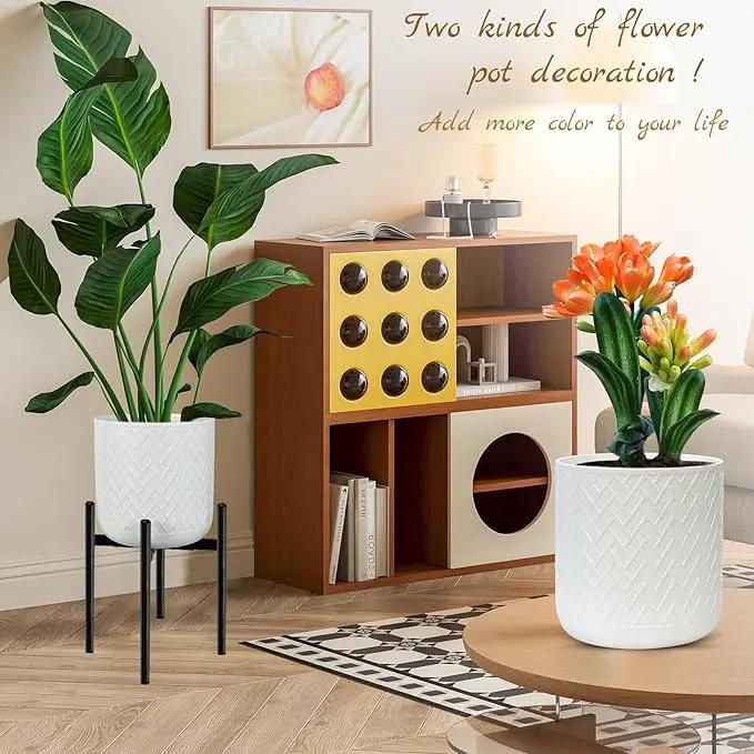 12 Inch Flower Pot Without Bracket with Drainage Holes Suitable for Indoor and Outdoor Decorative Planting (White Rectangle, 12 Inches) by GreenHaven Gardens