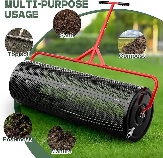 Compost Peat Moss Spreader for Lawn, 44 Inch Compost Roller Spreader with Adjustable T-Shaped Handle, Upgraded Side Clasps, Durable Lightweight Metal Roller, Lawn Garden Yard Care by GreenHaven Gardens