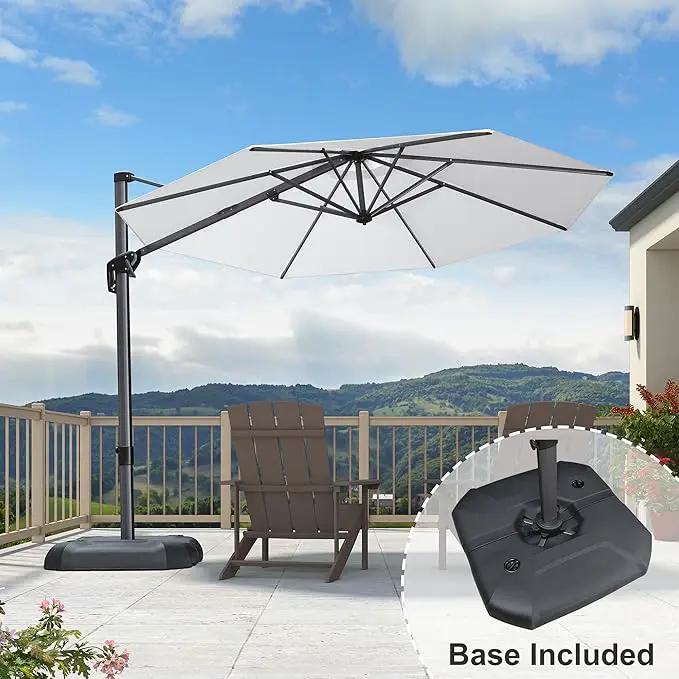 PURPLE LEAF 10 Feet Patio Umbrella with Base Outdoor Cantilever Round Umbrella Aluminum Offset Umbrella with 360-degree Rotation for Garden Deck Pool Patio Light White by GreenHaven Gardens