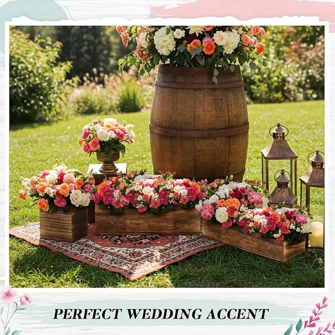 Dandat 3 Set Wood Boxes for Centerpieces Rectangle Wooden Planter Box Rustic Wood Planter with Removable Plastic Liner Floral Foam Blocks for Centerpieces Home Wedding Garden Decor (12x4 Inch) by GreenHaven Gardens