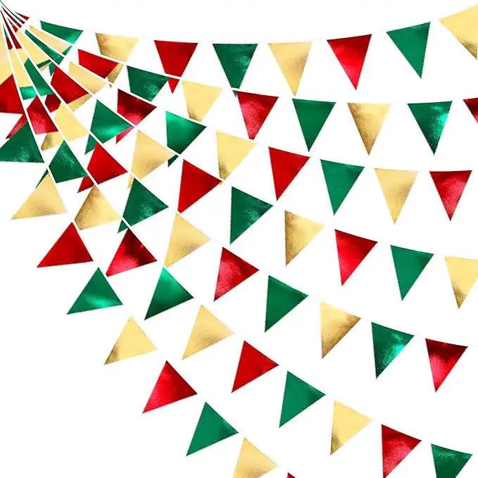 Christmas Party Decorations Triangle Pennant Banner Flag Red Green Gold Metallic Fabric Bunting Garland for Xmas Holiday Wedding Bridal Shower Birthday Bachelorette Graduation New Year Party Supplies by GreenHaven Gardens