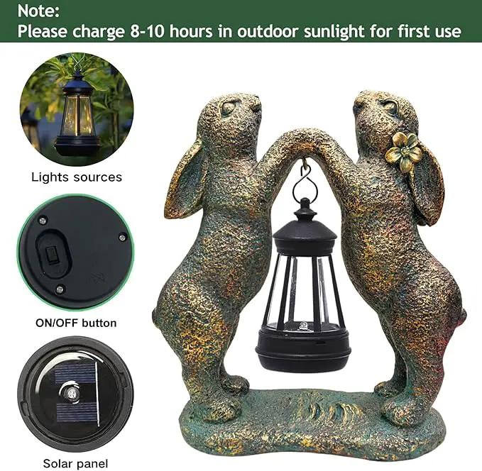 Garden Statues Rabbit with Solar Lantern, Outdoor Bunny Figurines Decorations for Patio Yard Lawn Ornaments, Gifts for Mom/Grandma Birthday Easter Housewarming by GreenHaven Gardens