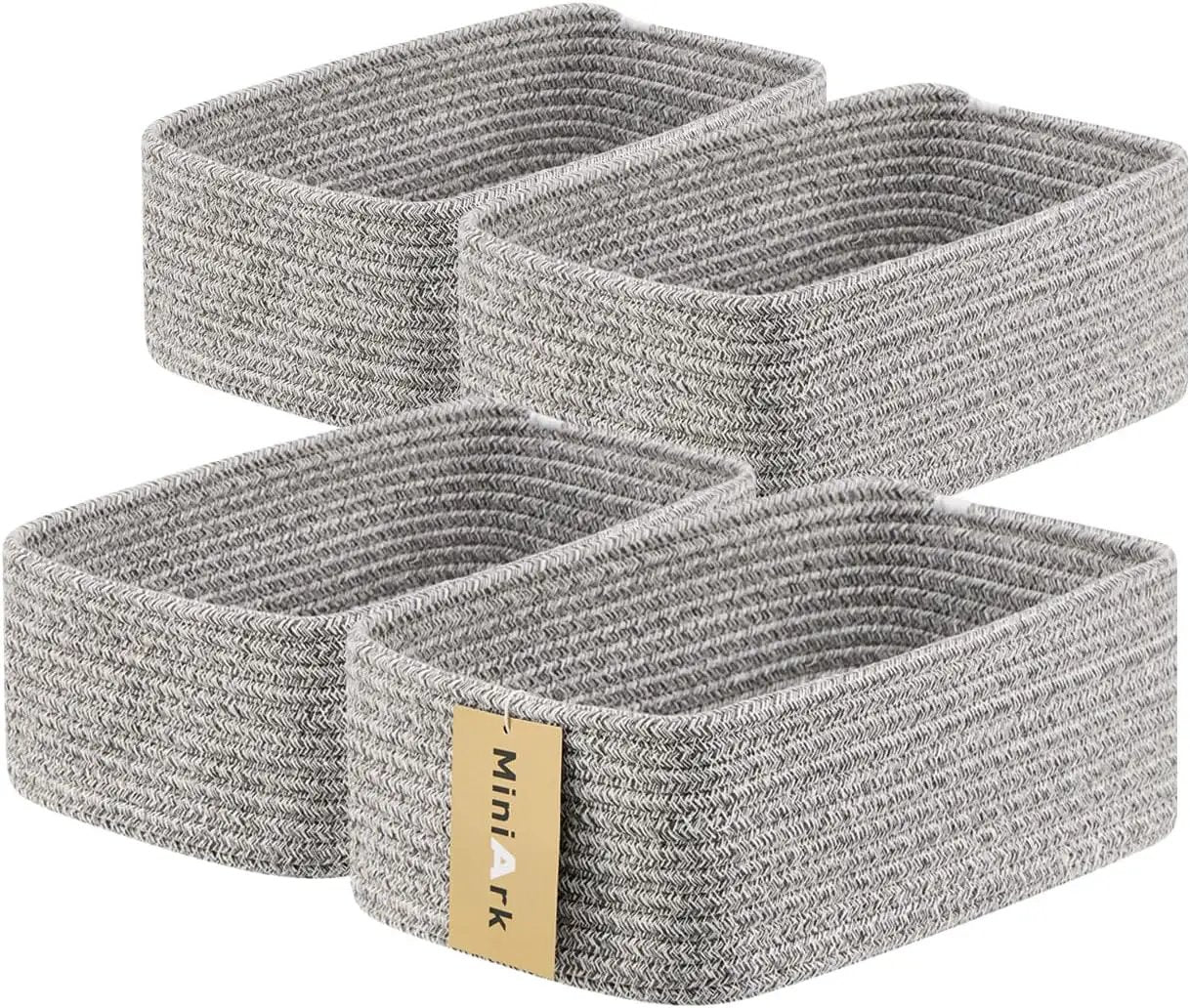 Small Storage Baskets for Organizing | Closet Organizer Bins | Shelf Toy Basket | Woven Rope Baskets | Cube Decorative Box | Shallow Basket | 11.5x7.5x4.7” | 4 Packs Mixed Grey by GreenHaven Gardens