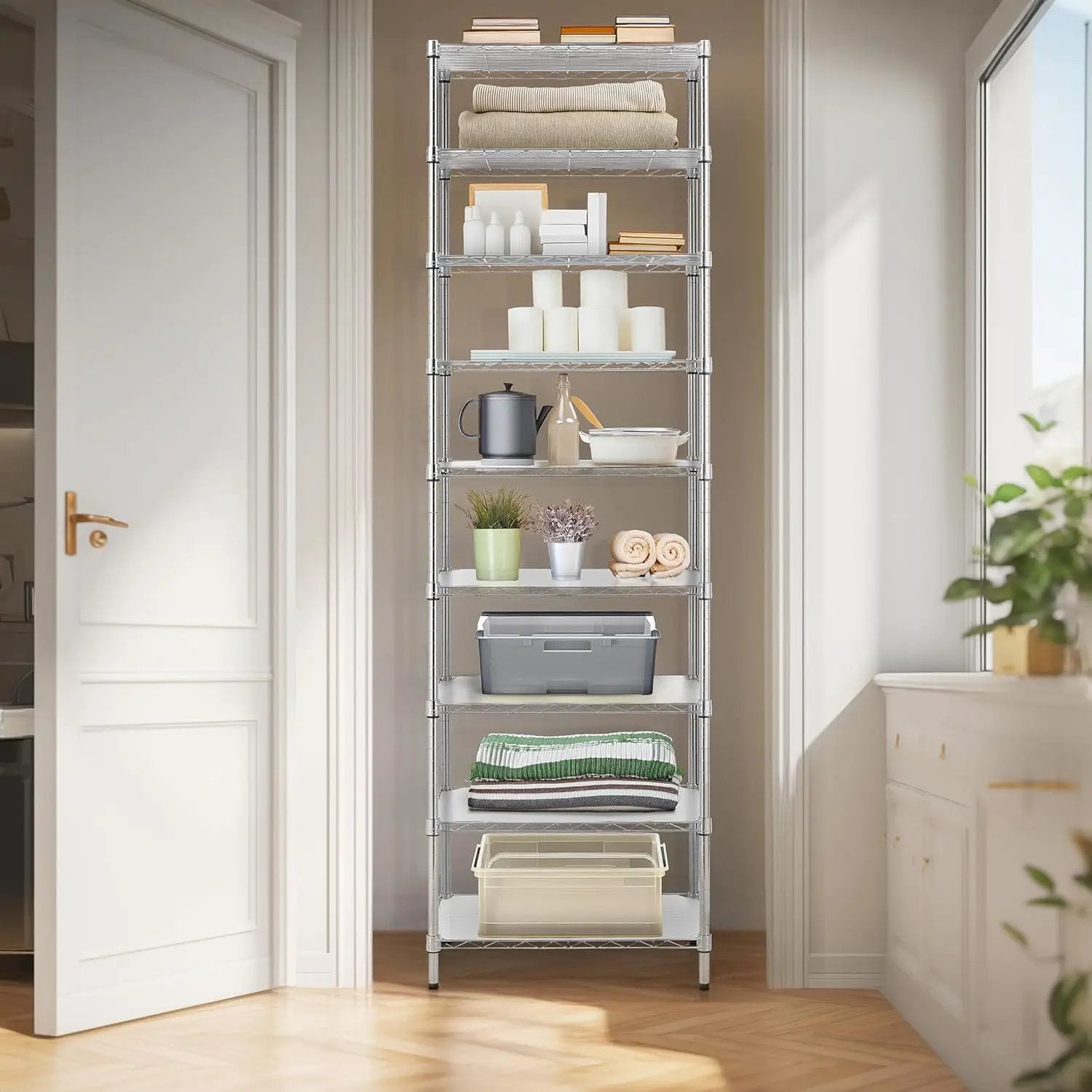 Finnhomy 9-Tier Wire Shelving Unit Adjustable Steel Wire Rack Shelving, 81 Inches Height 9 Shelves Metal Storage Rack, Pantry Shelves for Storage with PE mat, NSF Certified, Chrome by GreenHaven Gardens