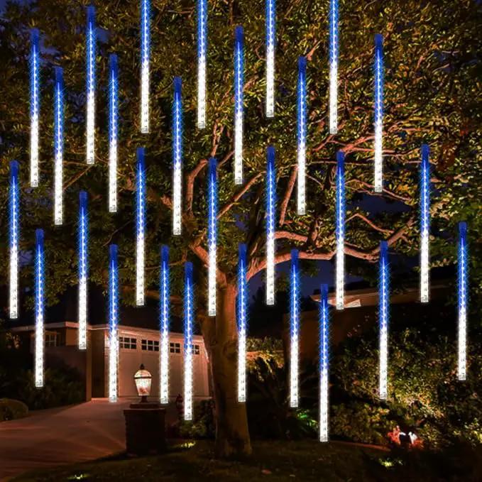 Dazzle Bright 288 LED Christmas Light, 11.8 Inch Meteor Shower Rain Lights with 8 Tubes，Waterproof Plug in Falling Rain Lights Christmas Decorations for Xmas Bushes Tree Yard Party, Blue and White by GreenHaven Gardens