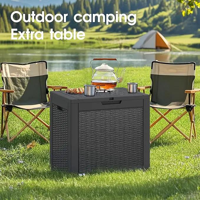 KAMABOKO 30 Gallon Outdoor Storage Box, Resin Deck Boxes Indoor and outdoor, Waterproof Storage Box Lockable Lid for Garden Tools, Package Delivery, Pool Supplies, Patio Cushions, Black by GreenHaven Gardens