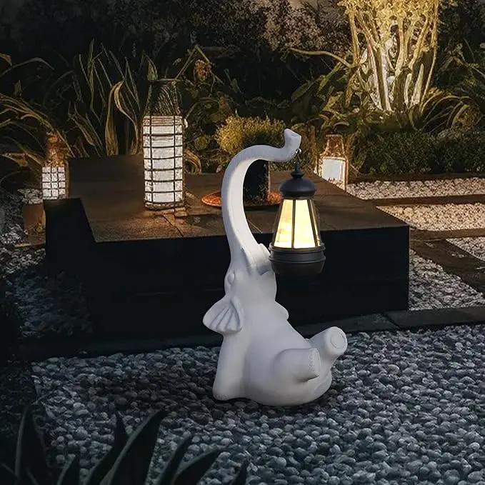 Statue Decoration, Figurine, Lawn Statue, Sculpture Ornament, Animal Figurine - Elephant Resin Statue with Lantern (Hand-JD Face Upward-JD) by GreenHaven Gardens