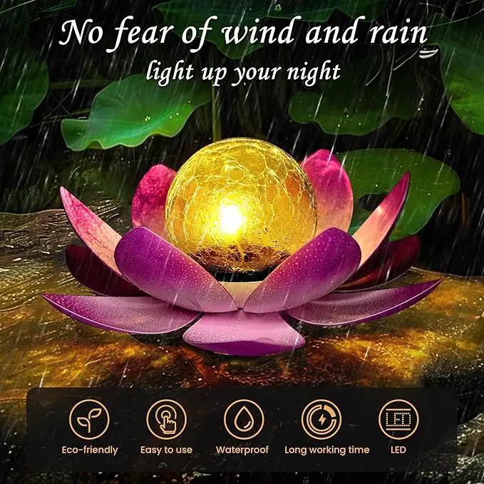 GIGALUMI Solar Light Outdoor Garden Decor, Lotus Flower Light Crackle Globe Glass Lantern Outdoor Table Decor Waterproof for Patio, Lawn, Pathway, Pool, Pond, Christmas Gift (Pink Petal) by GreenHaven Gardens
