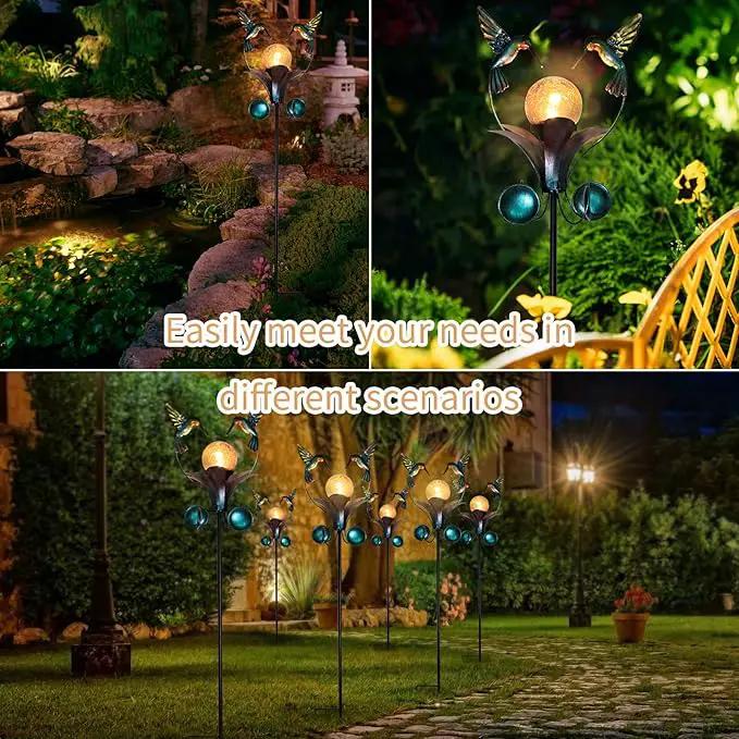 VCUTEKA Solar Lights Outdoor Metal Garden Stake Waterproof Crackle Glass Globe Garden Decor Hummingbird for Pathway, Lawn, Patio, Yard by GreenHaven Gardens