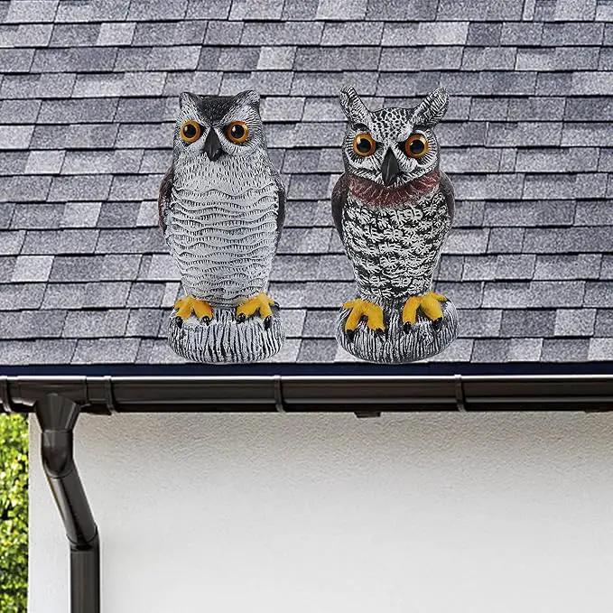 Hausse 2 Pack Fake Owl Decoy Bird Scarecrow Sculpture, Plastic Horned Owl Bird Deterrents with Yellow Claws, Garden Protectors, Large Nature Enemy Pest Repellent for Outdoor Garden Yard by GreenHaven Gardens