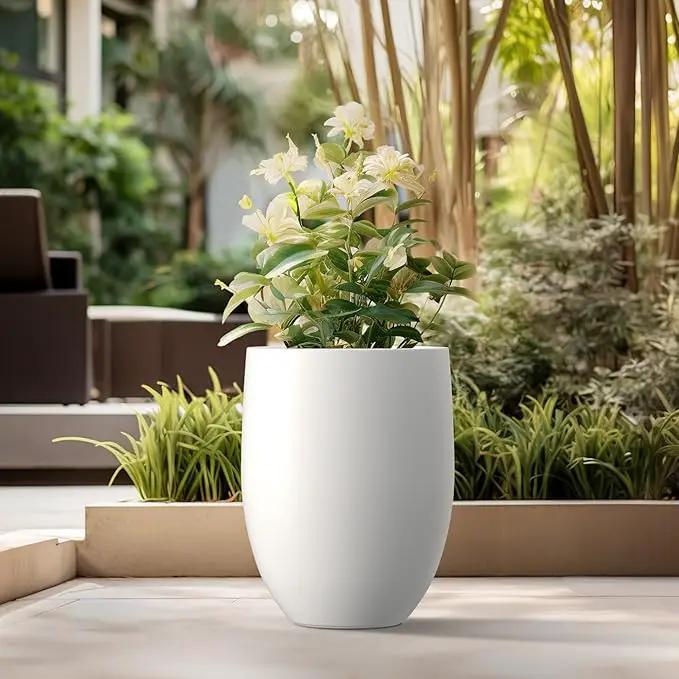 Kante 21.7" H Snow White Concrete Tall Planter, Large Outdoor Indoor Decorative Pot with Drainage Hole and Rubber Plug, Modern Round Style for Home and Garden by GreenHaven Gardens